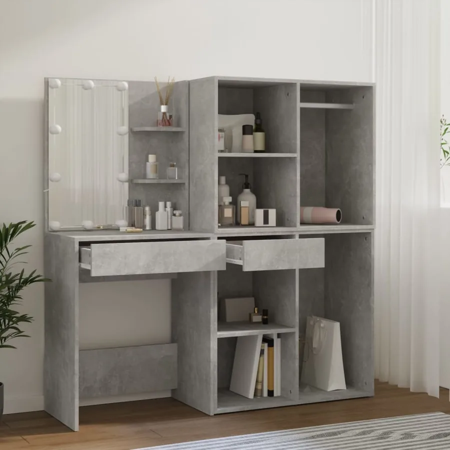 Coiffeuse à LED avec 2 armoires Gris béton Bois d'ingénierie - 5
