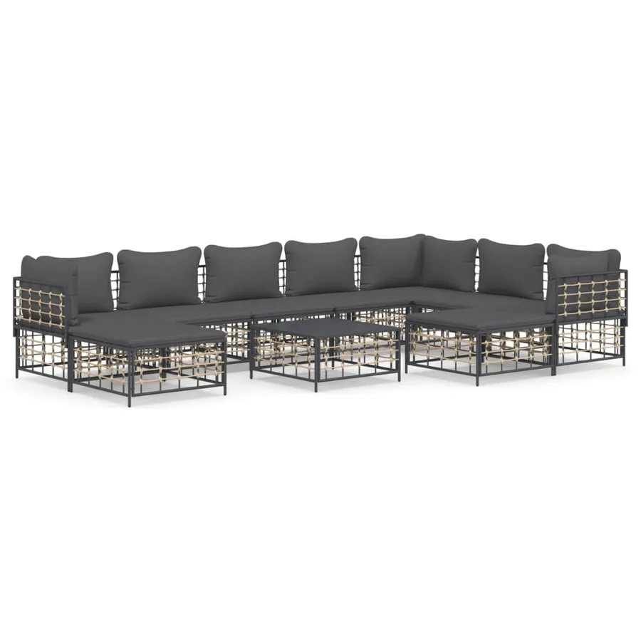 Salon de jardin 10 pcs avec coussins anthracite résine tressée - 2