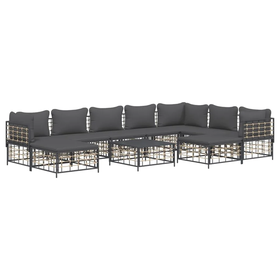 Salon de jardin 10 pcs avec coussins anthracite résine tressée - 3