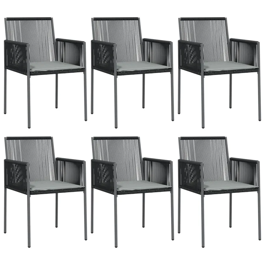 Chaises de jardin et coussins lot de 6 noir 54x60,5x83,5 cm - 2