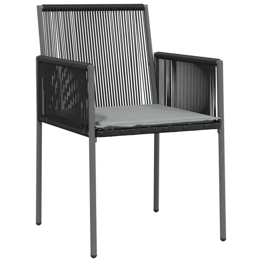 Chaises de jardin et coussins lot de 6 noir 54x60,5x83,5 cm - 3