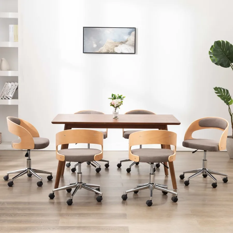 Chaises pivotantes à manger lot de 6 taupe bois courbé et tissu