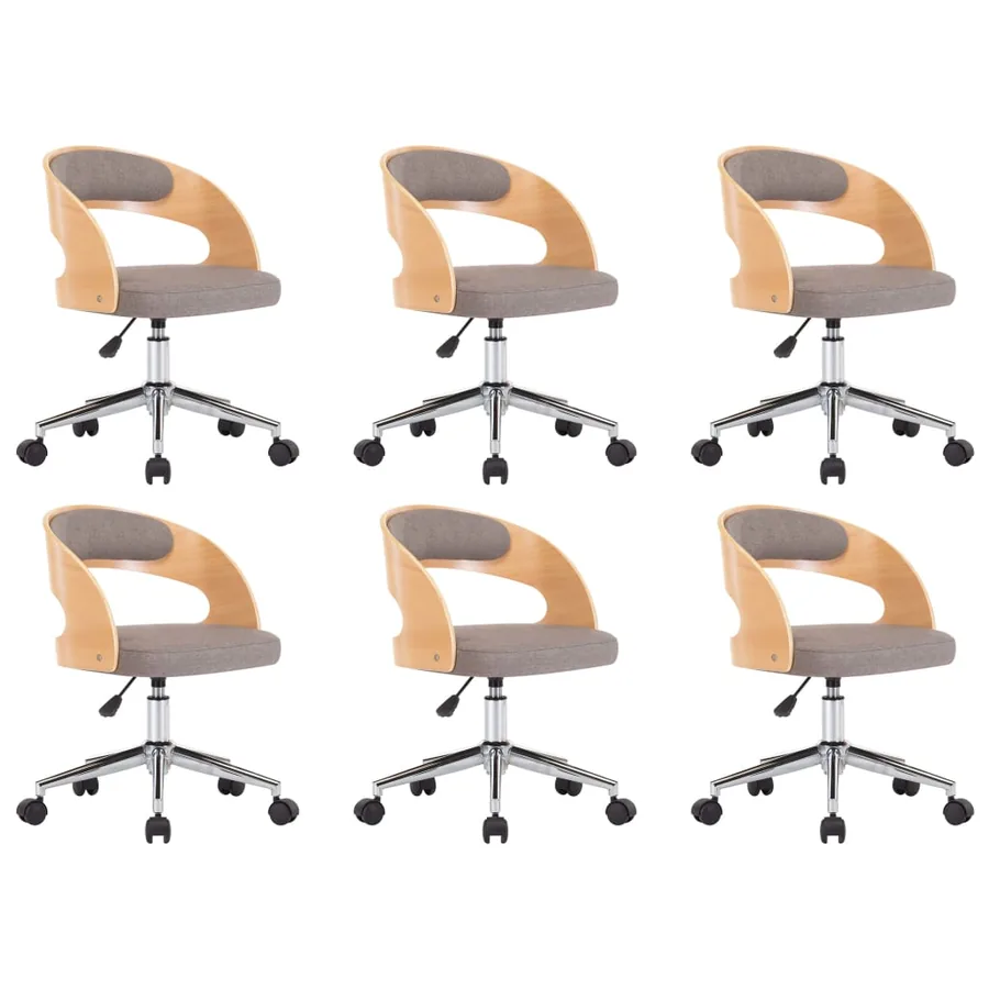 Chaises pivotantes à manger lot de 6 taupe bois courbé et tissu - 2