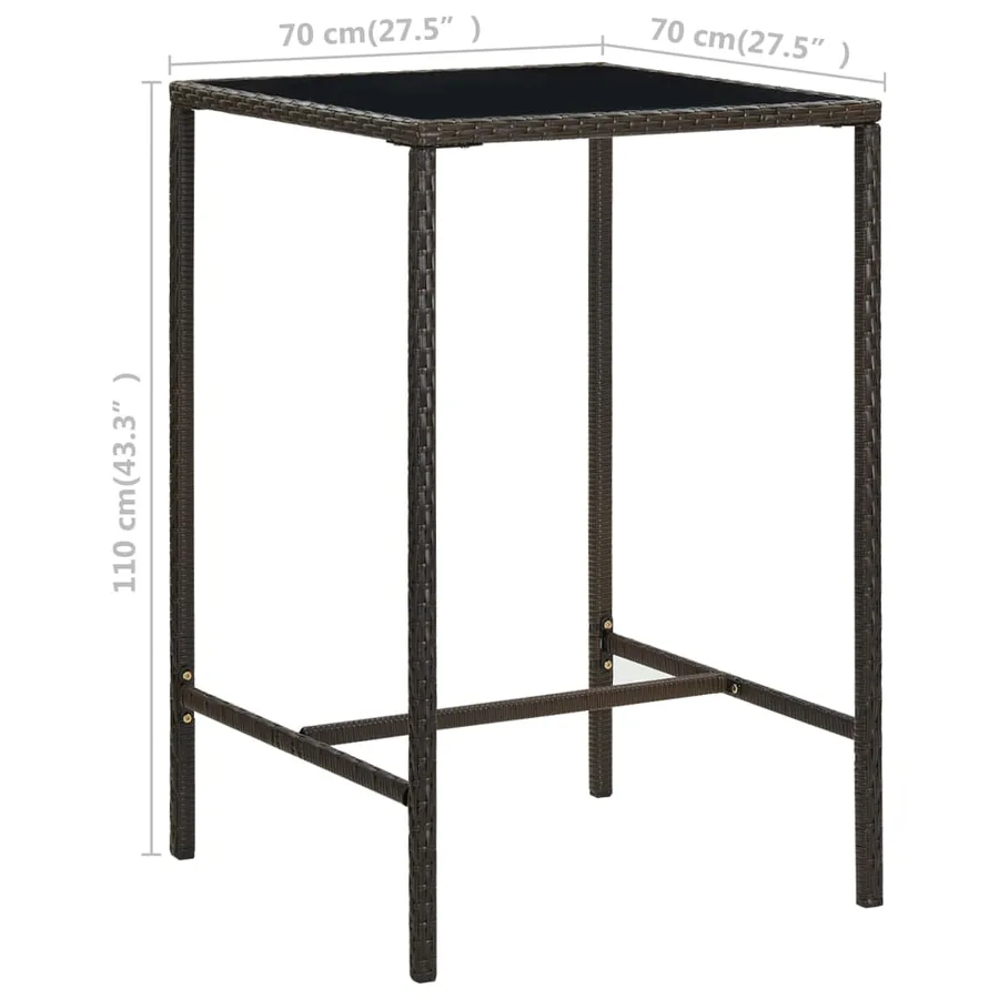Table de bar de jardin Marron 70x70x110 cm Résine tressée verre - 6