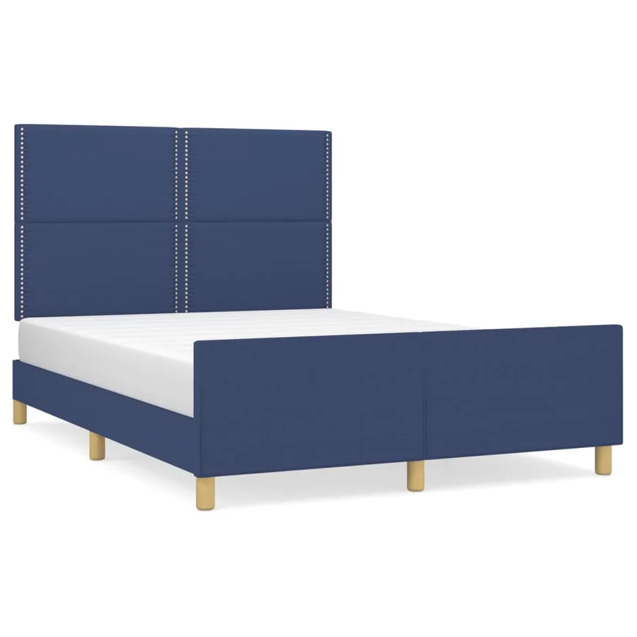 Cadre de lit sans matelas bleu 140x200 cm tissu - 2