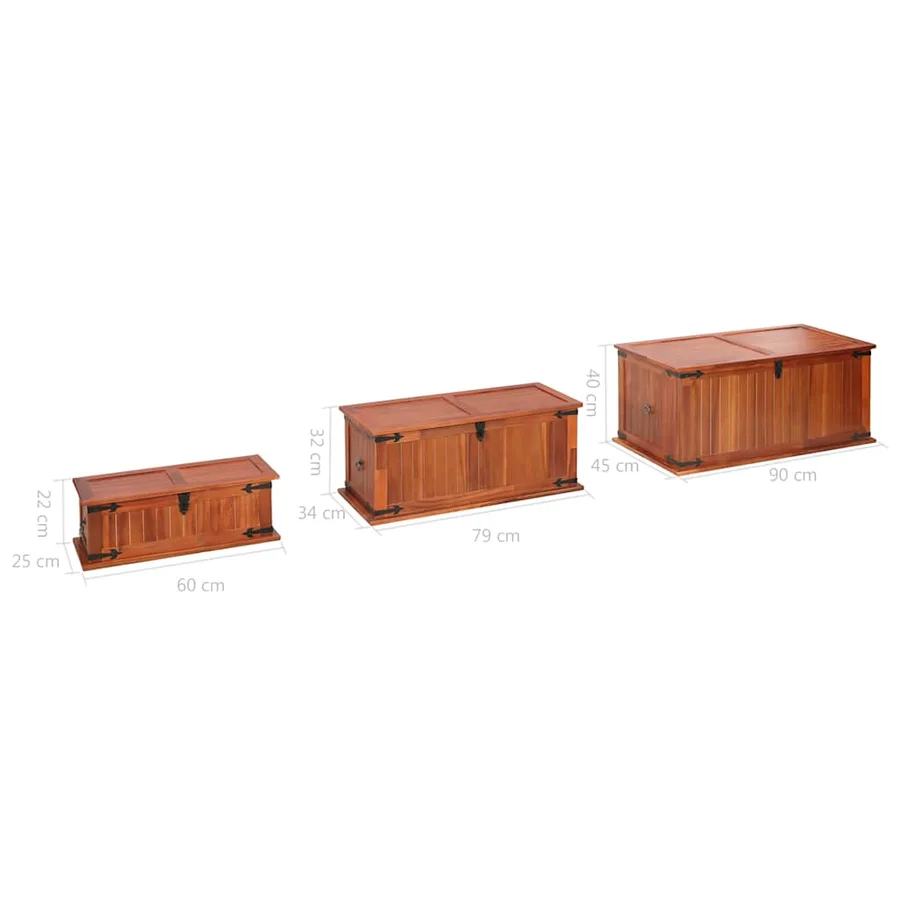 Coffres de rangement 3 pcs Bois d'acacia solide - 11