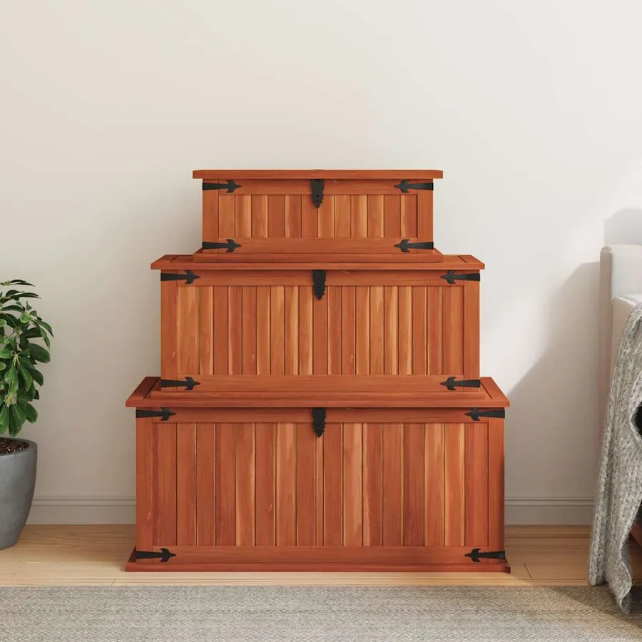 Coffres de rangement 3 pcs Bois d'acacia solide - 3