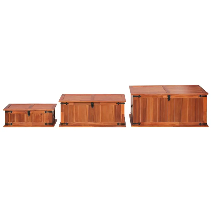 Coffres de rangement 3 pcs Bois d'acacia solide - 6