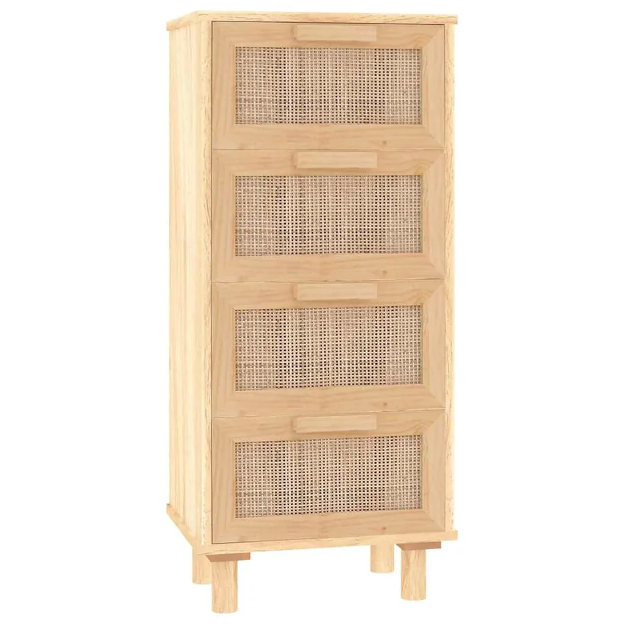 Buffet Marron 40x30x90 cm Bois de pin massif et rotin naturel - 2