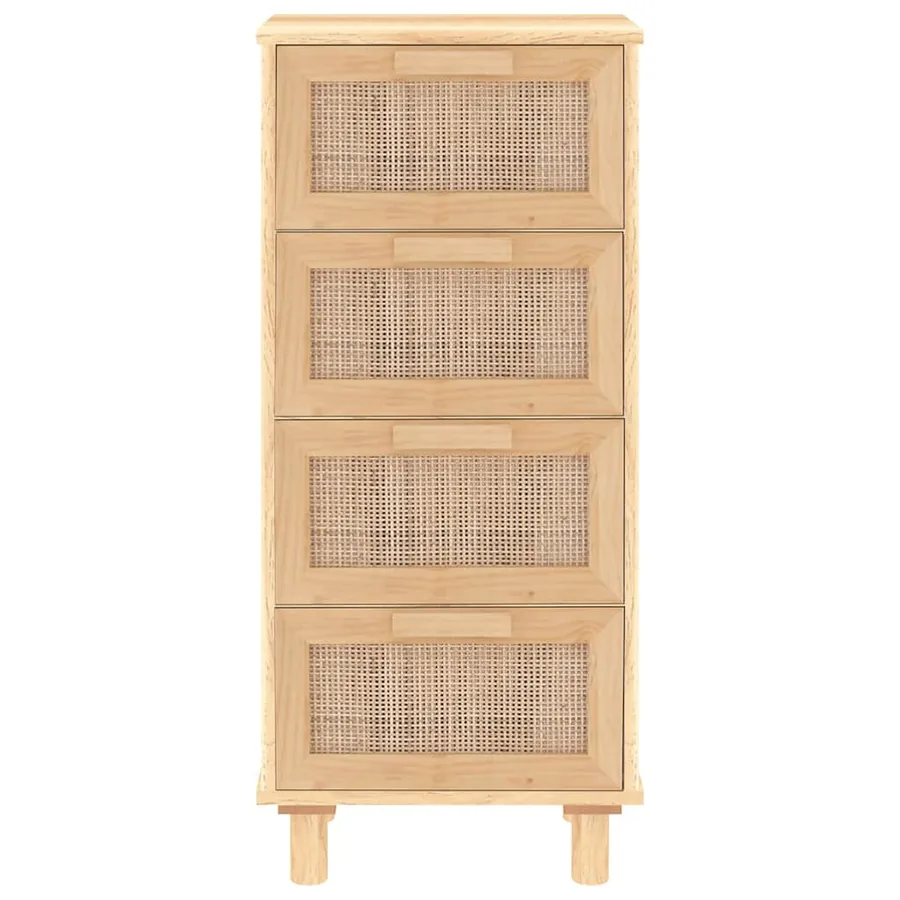 Buffet Marron 40x30x90 cm Bois de pin massif et rotin naturel - 4