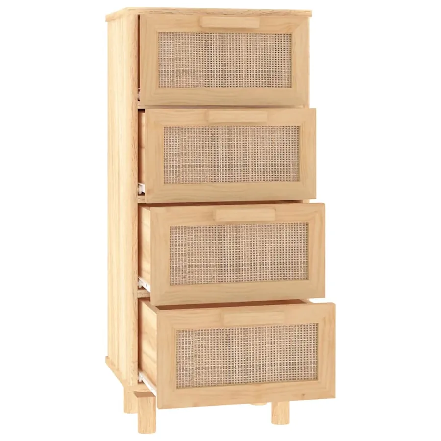 Buffet Marron 40x30x90 cm Bois de pin massif et rotin naturel - 5