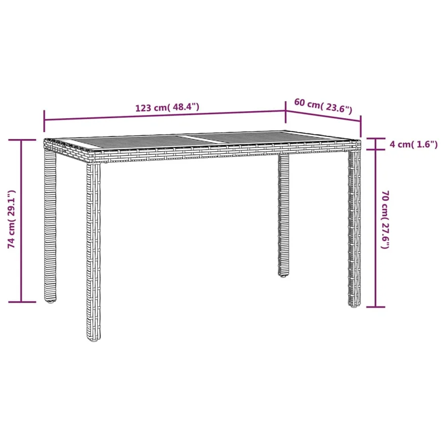 Table de jardin Noir et marron 123x60x74cm Bois d'acacia solide - 5