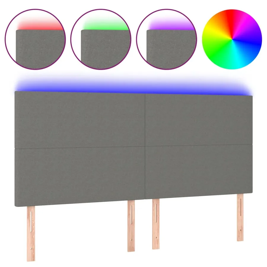 Tête de lit à LED Gris foncé 200x5x118/128 cm Tissu - 2