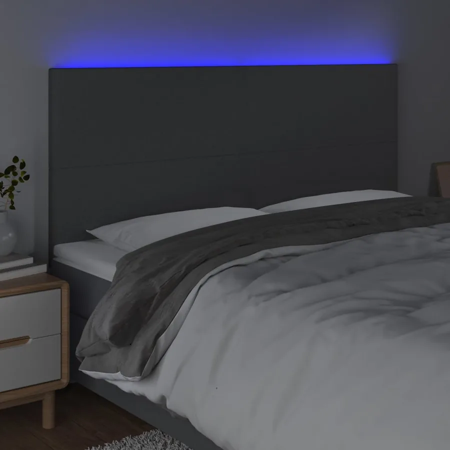 Tête de lit à LED Gris foncé 200x5x118/128 cm Tissu - 3