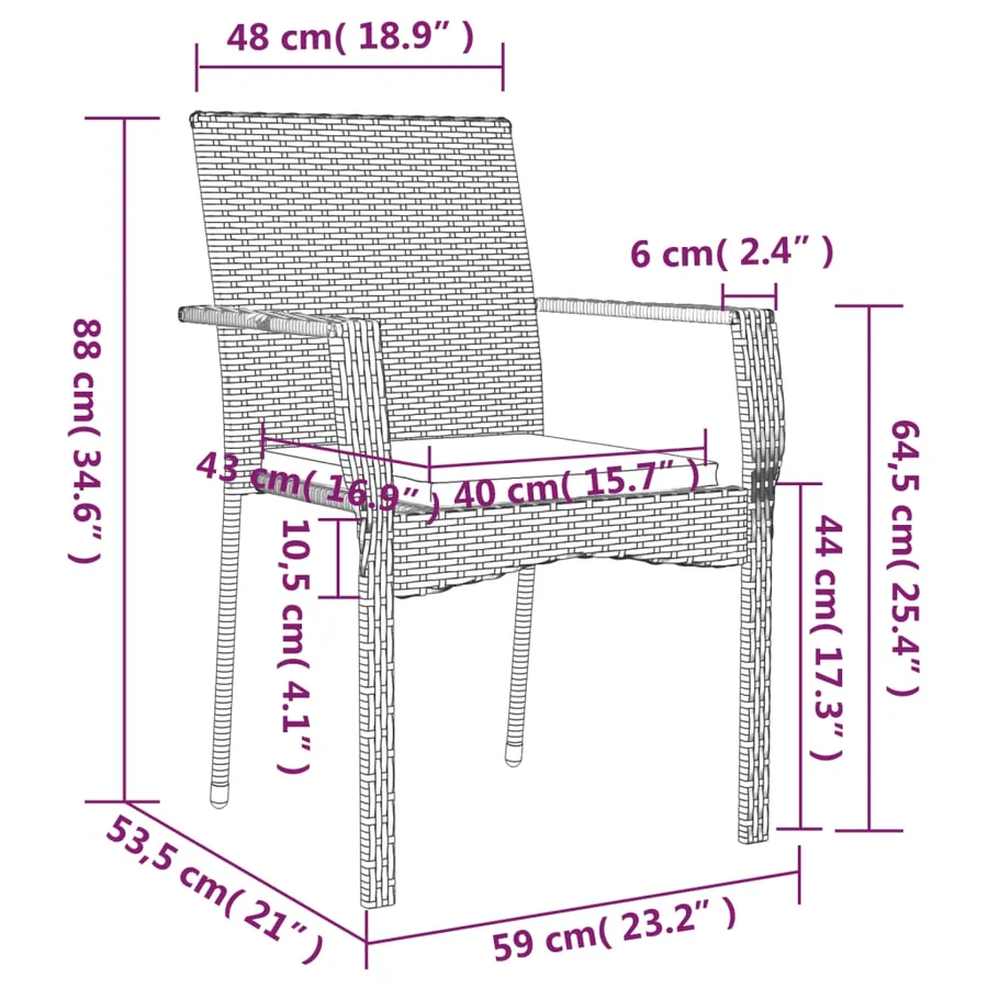 Chaises de jardin lot de 4 avec coussins Résine tressée Noir - 9