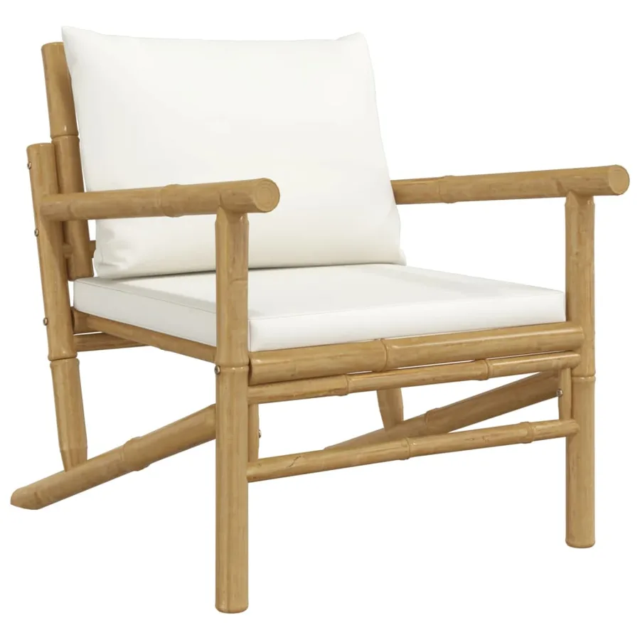Chaises de jardin lot de 2 avec coussins blanc crème bambou - 3