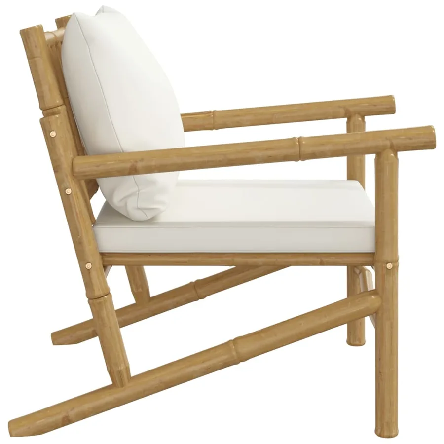 Chaises de jardin lot de 2 avec coussins blanc crème bambou - 5