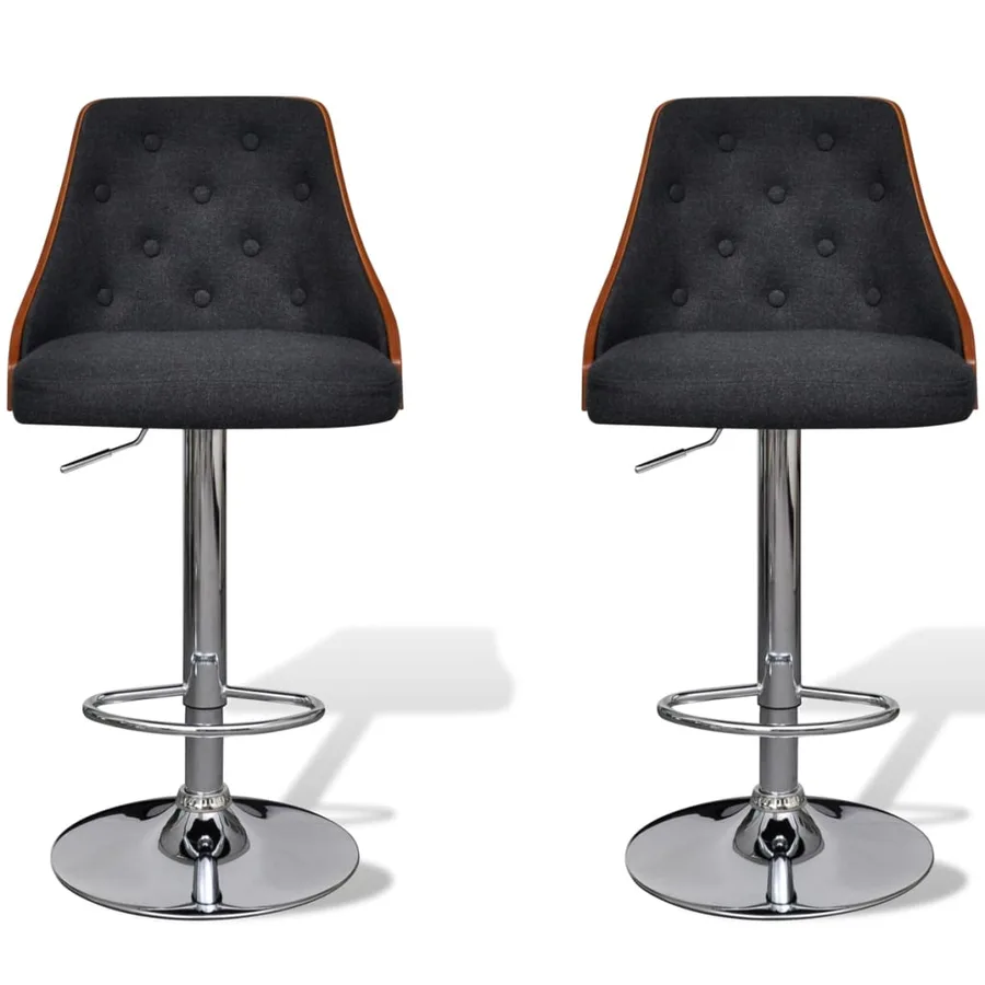 Tabourets de bar lot de 2 bois courbé et tissu - 2