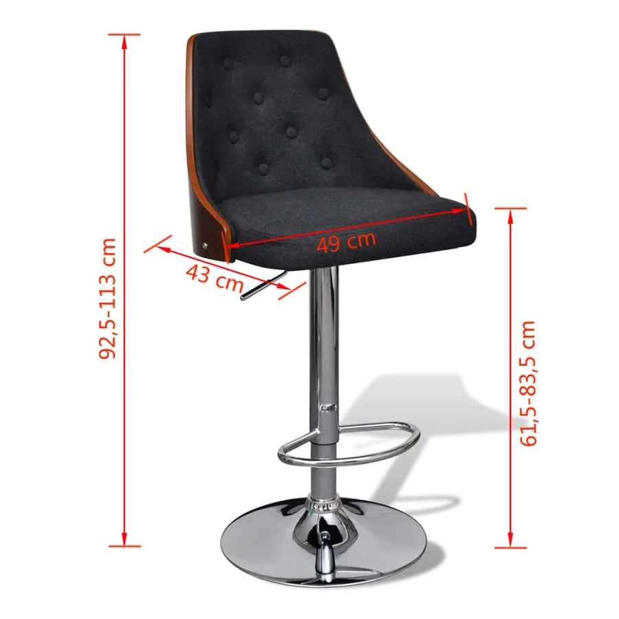 Tabourets de bar lot de 2 bois courbé et tissu - 8