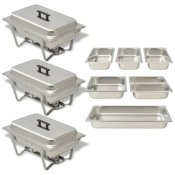 Ensemble de chauffe-plats 3 pcs Acier inoxydable
