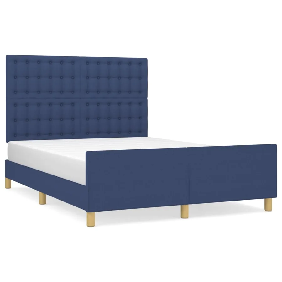 Cadre de lit sans matelas bleu 140x200 cm tissu - 2