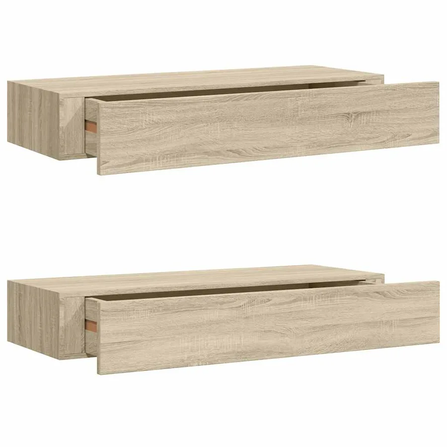 Étagères à tiroirs murales 2 pcs chêne 60x23,5x10 cm MDF - 2