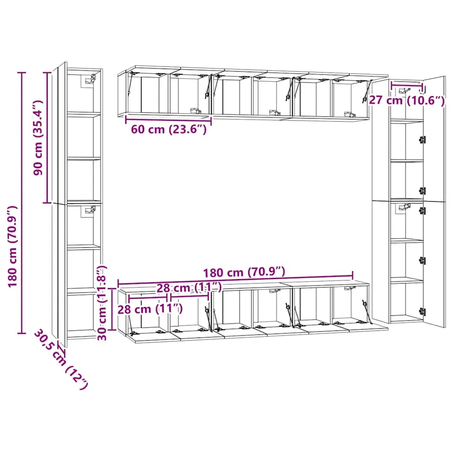 Ensemble de meubles TV 10 pcs Chêne sonoma Bois d'ingénierie - 13
