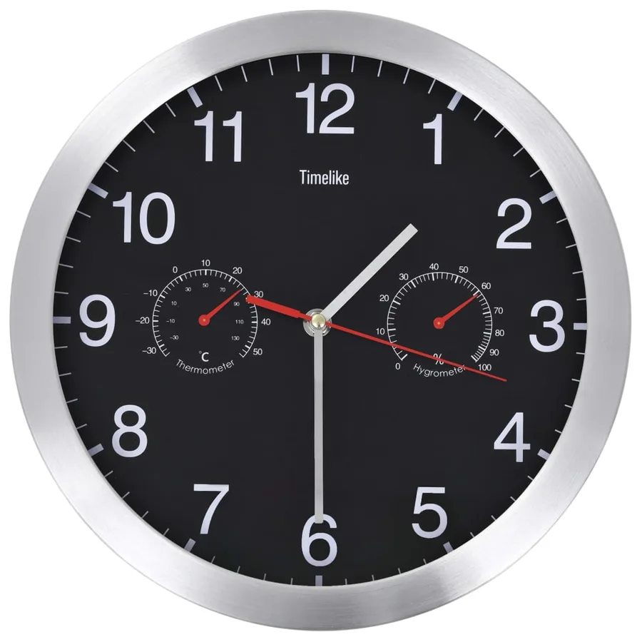 Horloge murale à quartz Hygromètre et thermomètre 30 cm Noir - 2