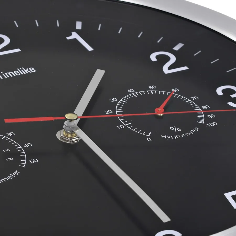 Horloge murale à quartz Hygromètre et thermomètre 30 cm Noir - 4