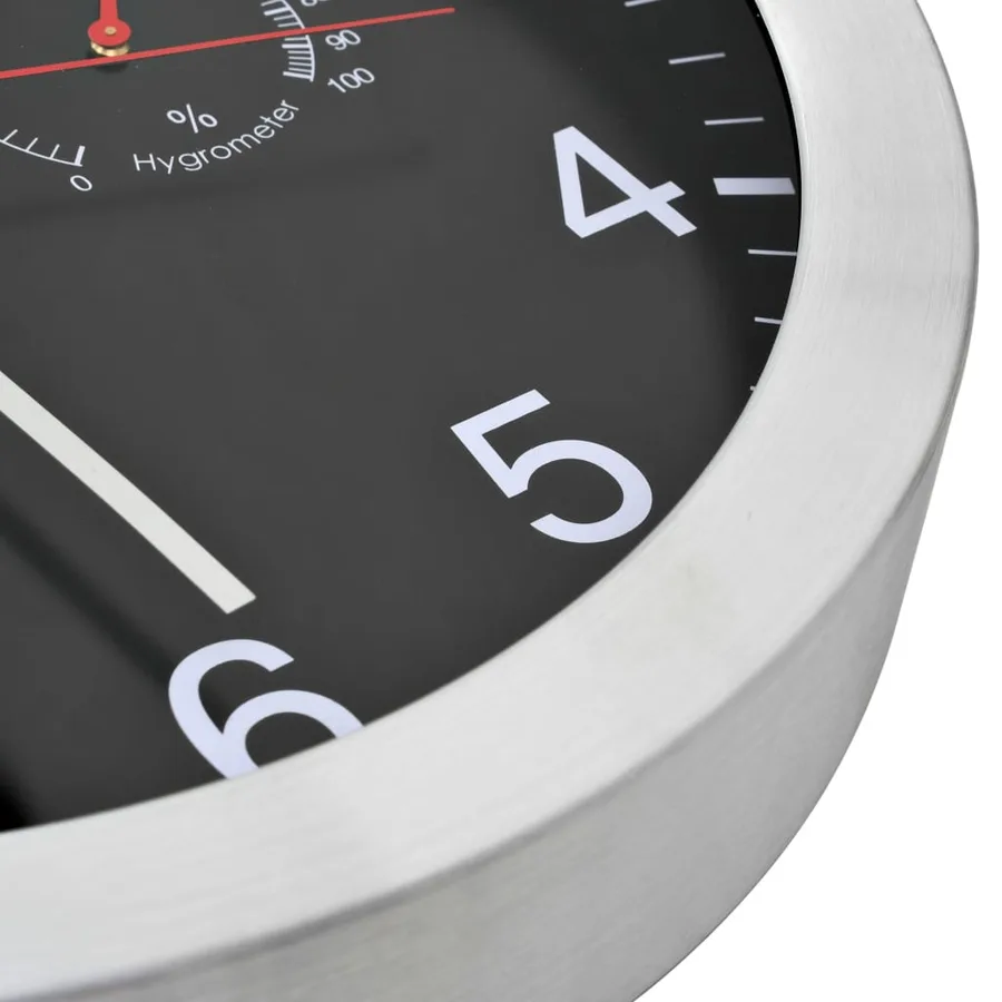 Horloge murale à quartz Hygromètre et thermomètre 30 cm Noir - 5