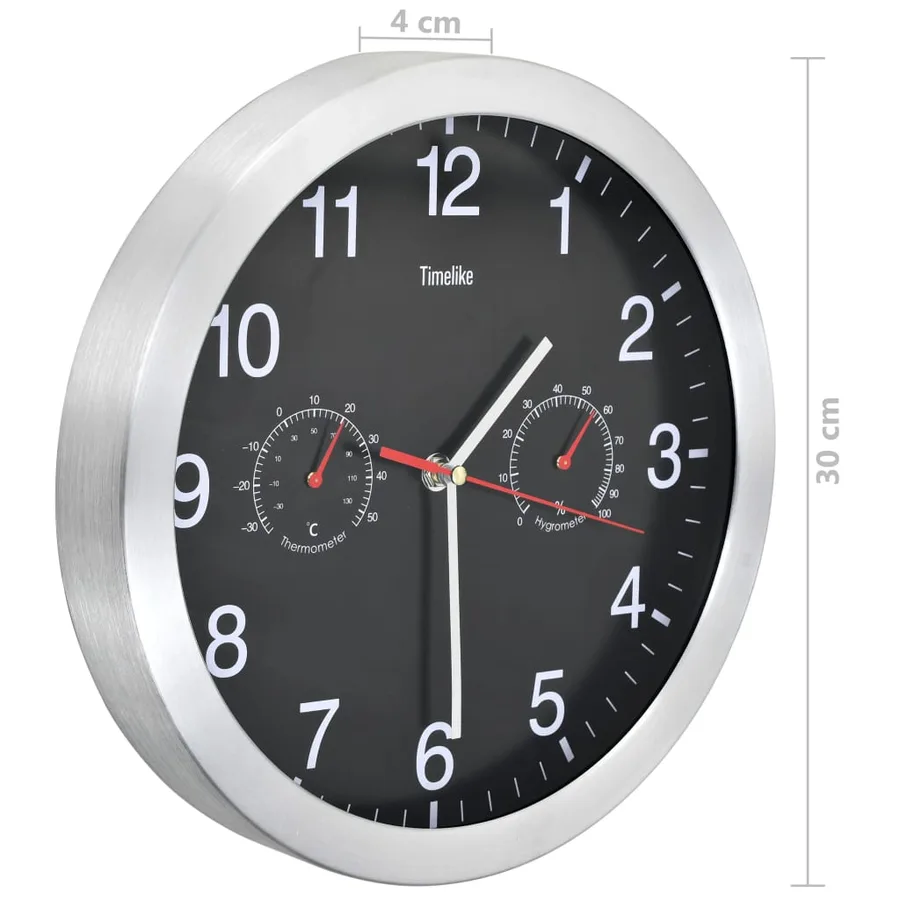 Horloge murale à quartz Hygromètre et thermomètre 30 cm Noir - 6