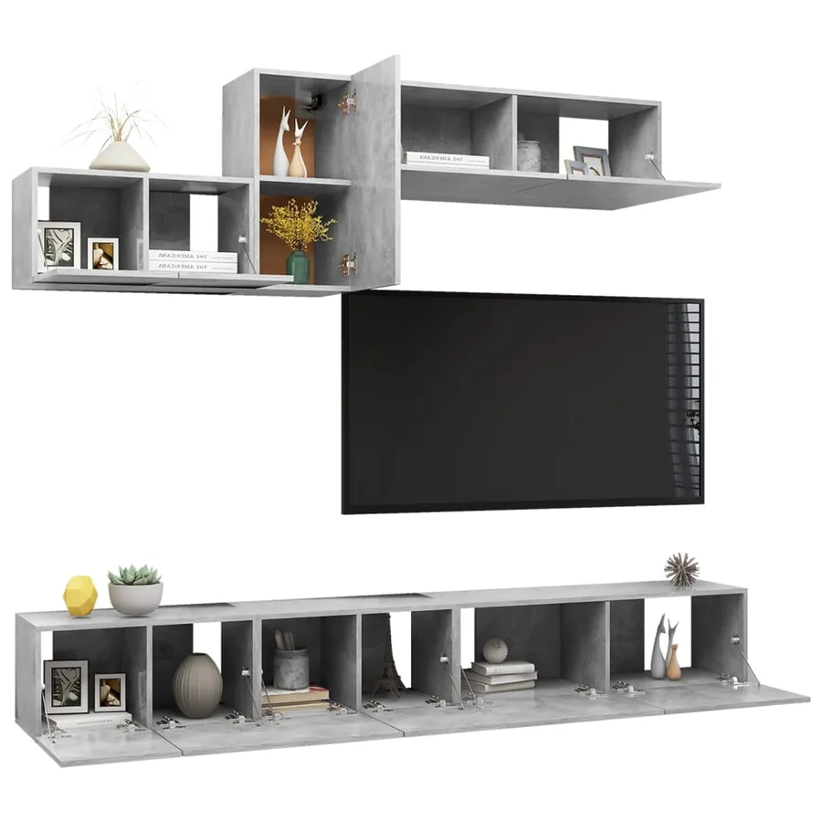 Ensemble de meubles TV 6 pcs Gris béton Bois d'ingénierie - 3