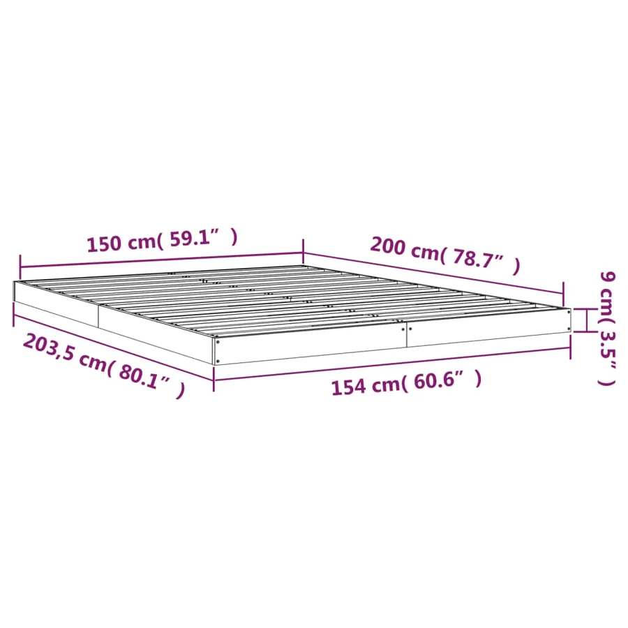 Cadre de lit sans matelas blanc 150x200 cm bois de pin massif - 8