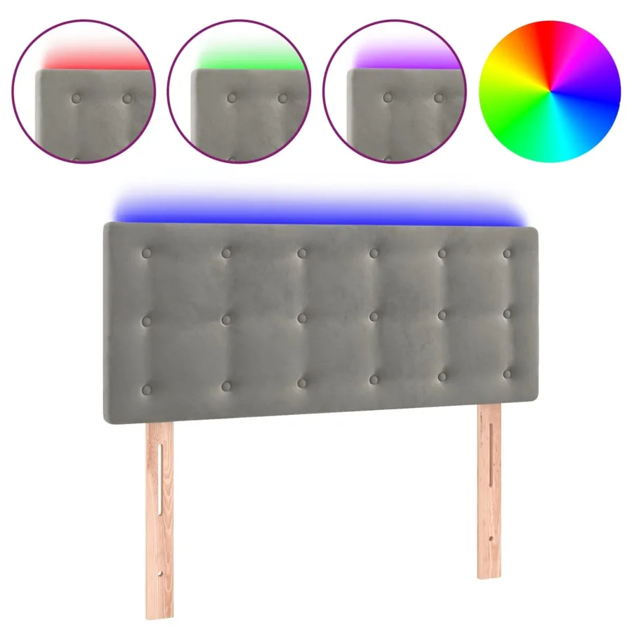 Tête de lit à LED Gris clair 100x5x78/88 cm Velours - 2