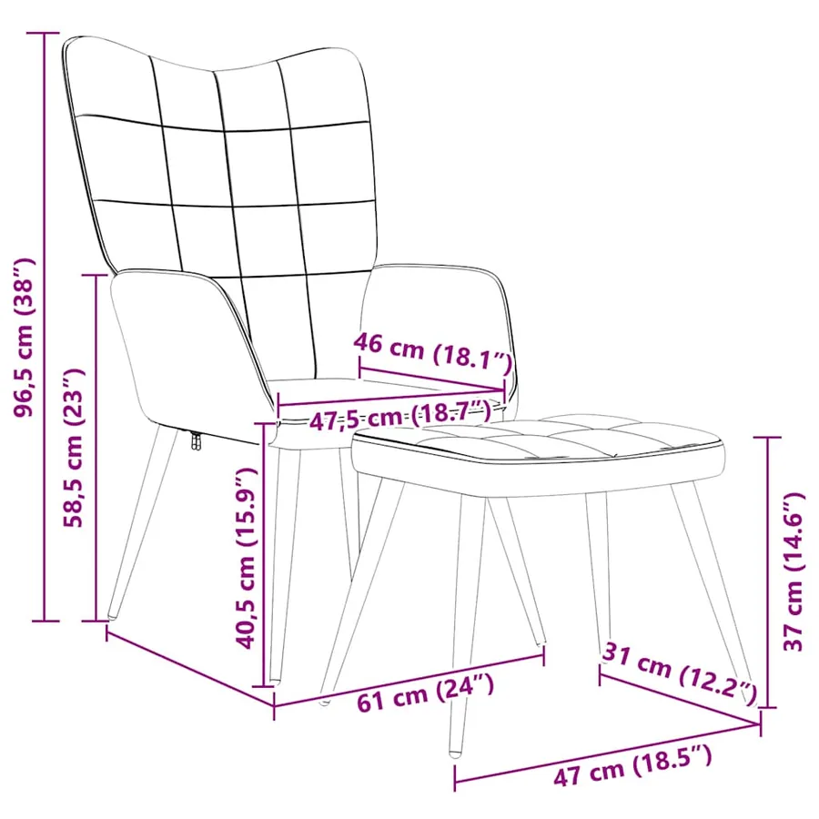 Chaise de relaxation avec tabouret Noir Tissu - 12