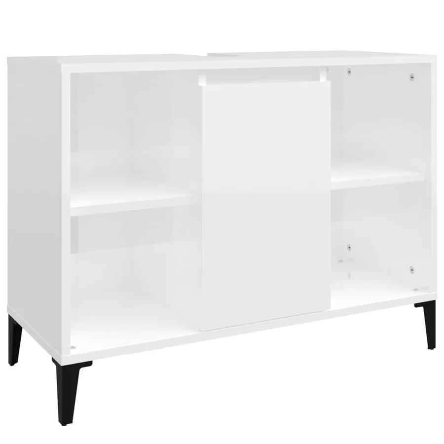 Meuble d'évier blanc brillant 80x33x60 cm bois d'ingénierie - 2