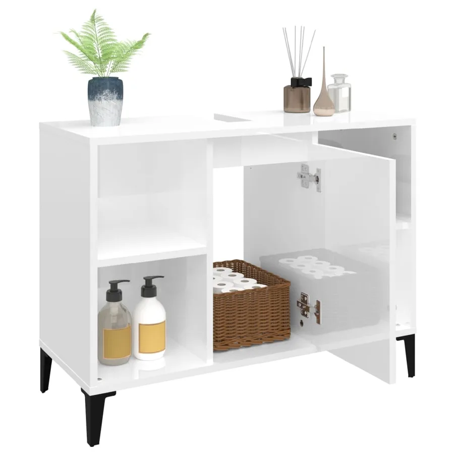 Meuble d'évier blanc brillant 80x33x60 cm bois d'ingénierie - 5