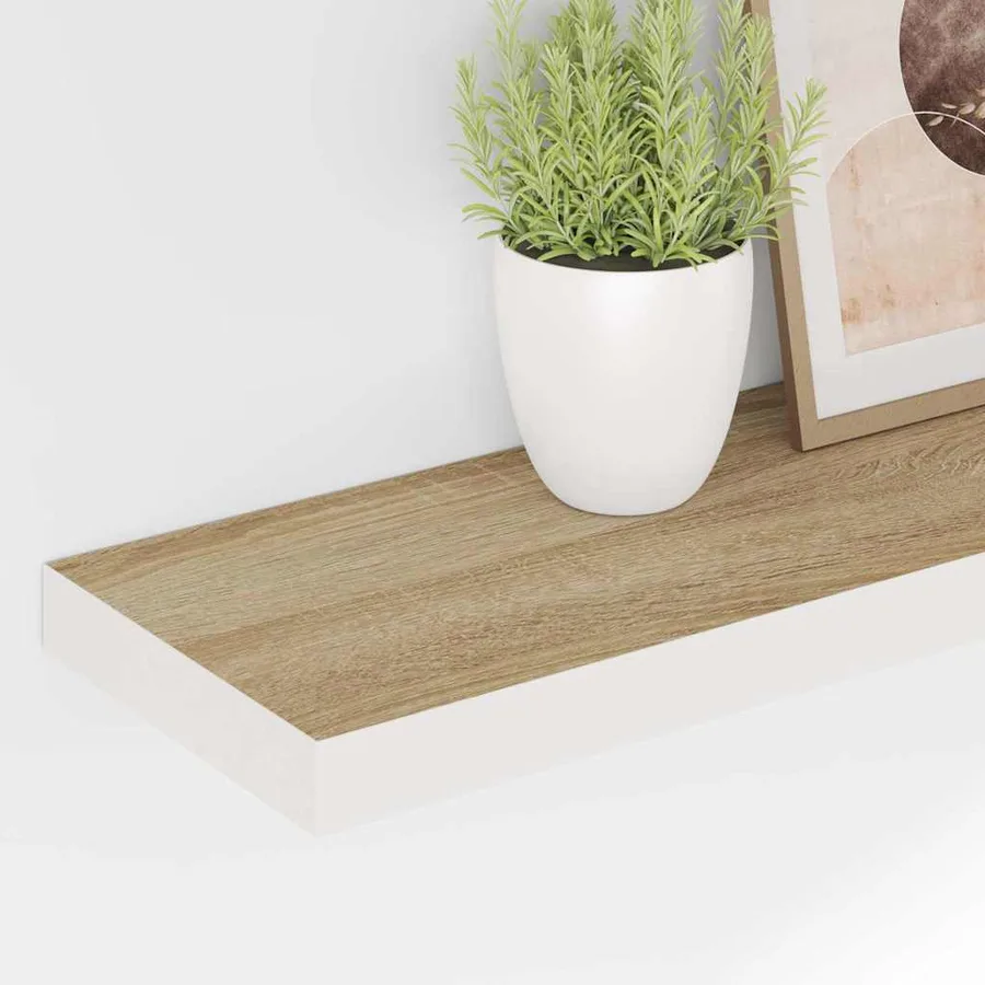 Étagère flottante murale chêne et blanc 80x23,5x3,8 cm MDF - 4
