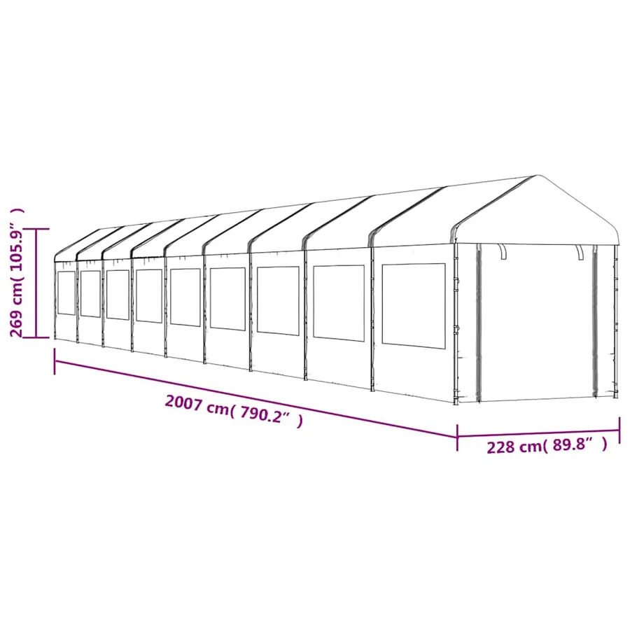 Belvédère avec toit blanc 20,07x2,28x2,69 m polyéthylène - 7