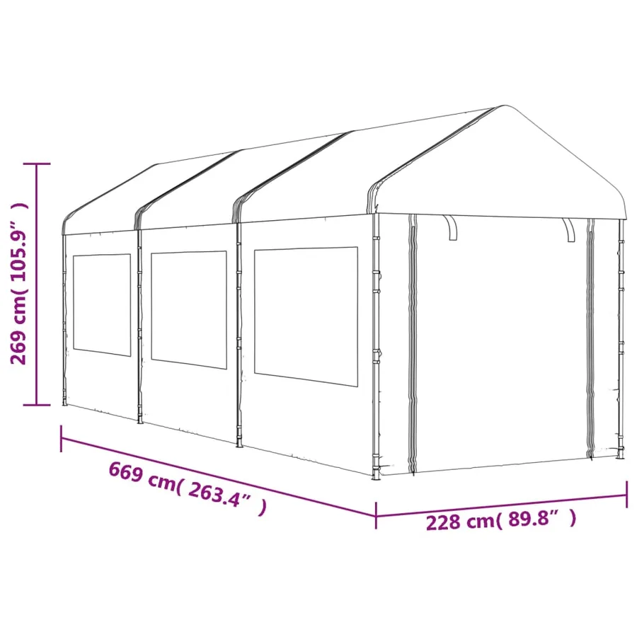 Belvédère avec toit blanc 6,69x2,28x2,69 m polyéthylène - 7