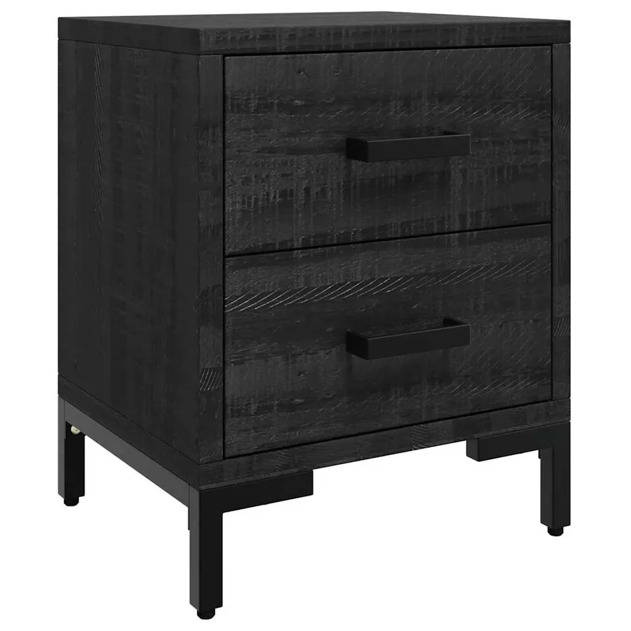 Table de chevet Noir 36x30x45 cm Bois de pin massif - 2