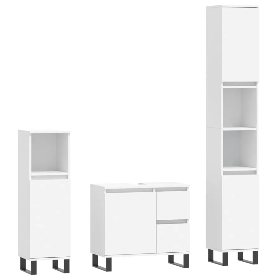 Ensemble de meubles salle de bain 3 pcs blanc bois d'ingénierie - 2