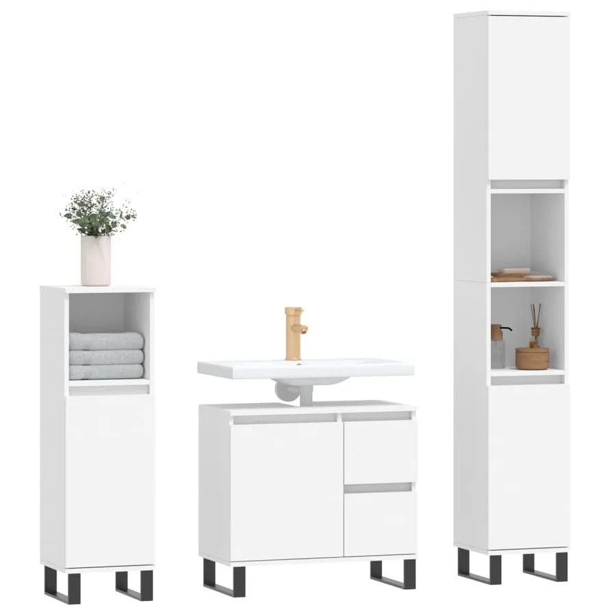 Ensemble de meubles salle de bain 3 pcs blanc bois d'ingénierie - 3