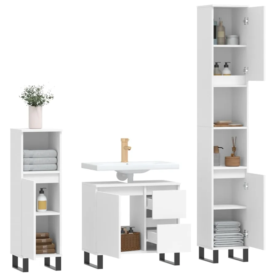 Ensemble de meubles salle de bain 3 pcs blanc bois d'ingénierie - 4