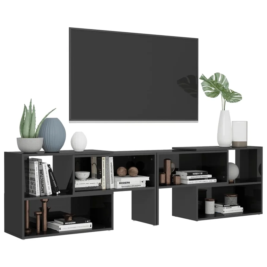 Meuble TV Gris brillant 149x30x52 cm Bois d'ingénierie - 4