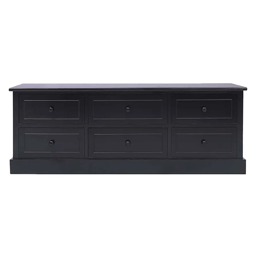 Meuble TV Noir 108x30x40 cm Bois de Paulownia solide - 2