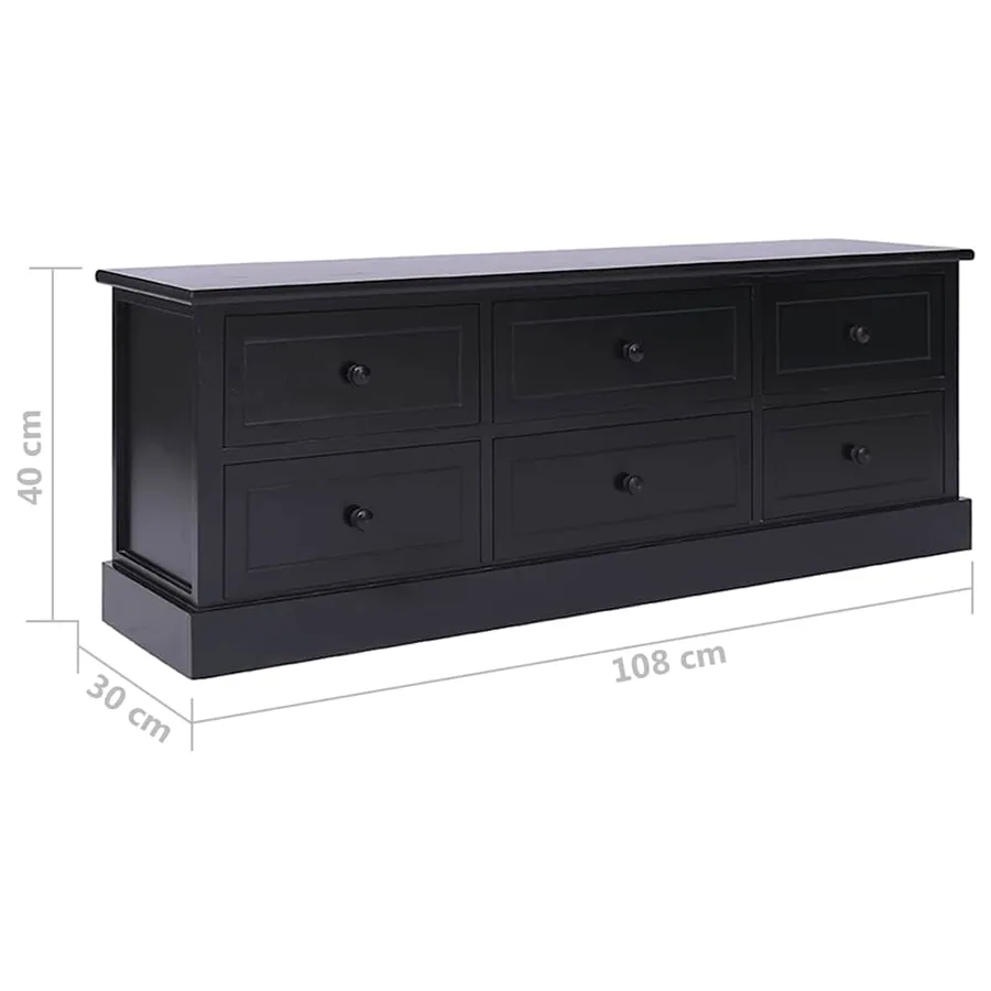 Meuble TV Noir 108x30x40 cm Bois de Paulownia solide - 7
