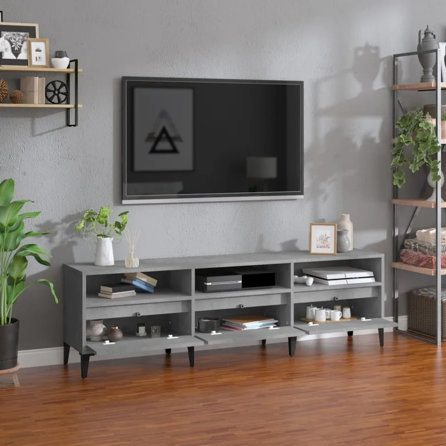 Meuble TV gris béton 150x30x44,5 cm bois d'ingénierie - 3