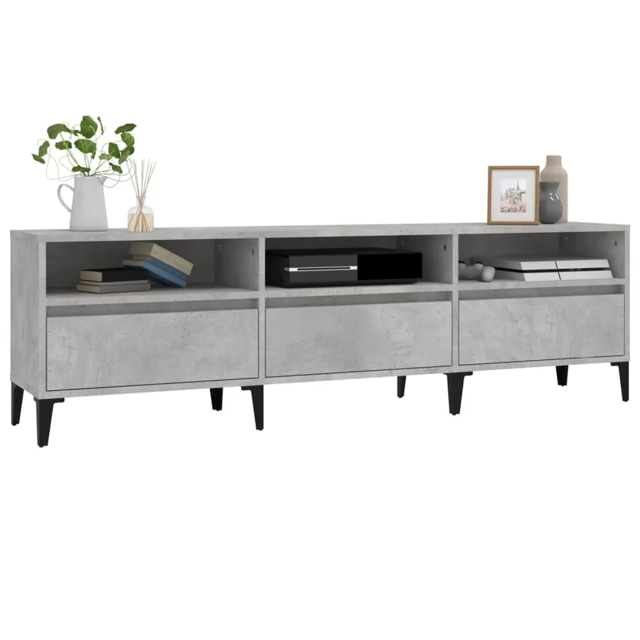 Meuble TV gris béton 150x30x44,5 cm bois d'ingénierie - 4