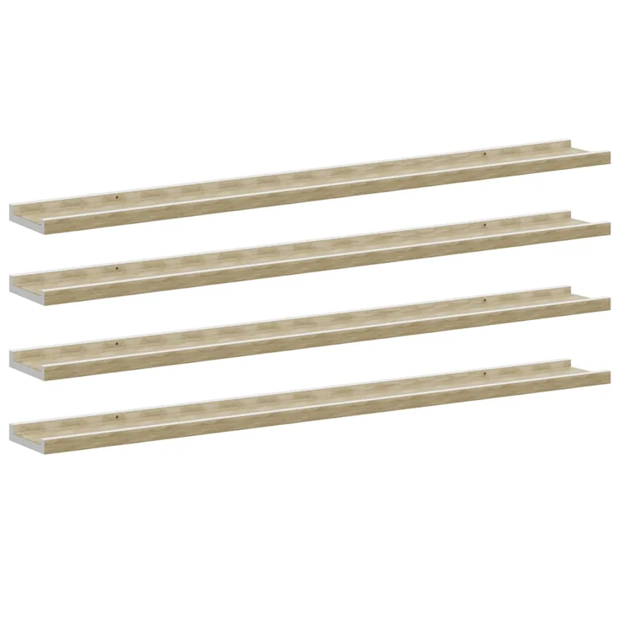 Étagères murales 4 pcs blanc et chêne sonoma 100x9x3 cm - 2